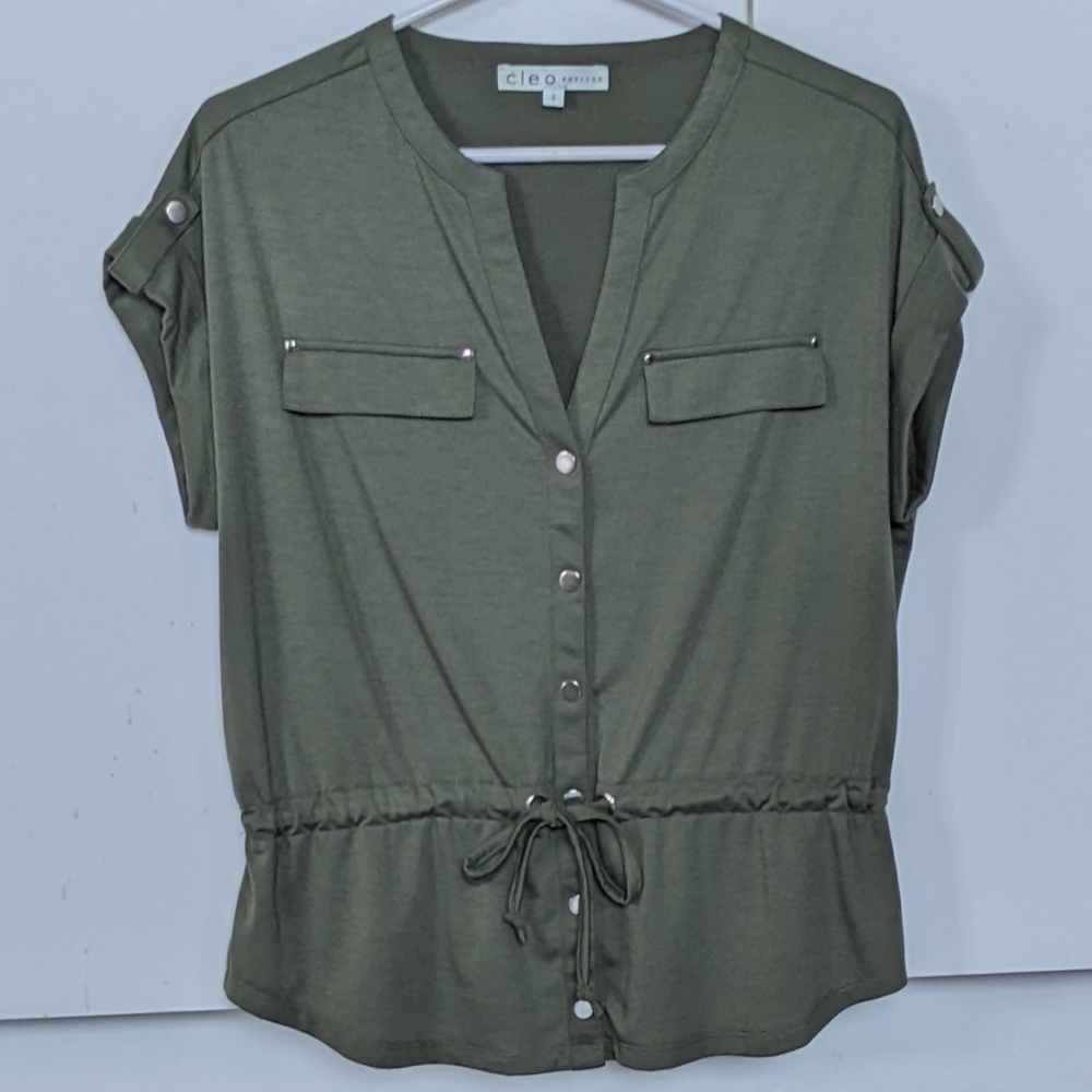 Cleo Petites cargo style drawstring t-shirt top size S Army Green.